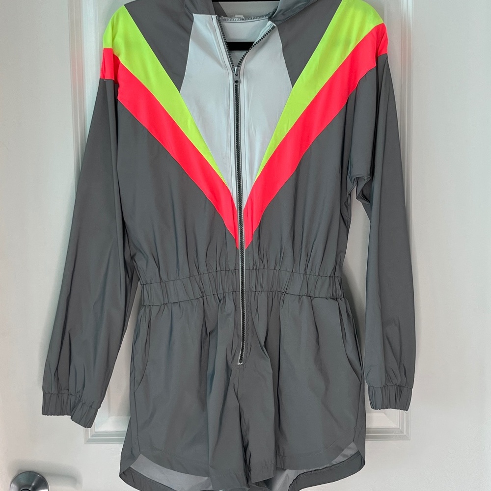 Hot & Delicious Reflective Neon Windbreaker Romper Jacket Small